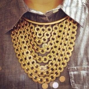 Stella & Dot Sierra Bib Statement Necklace Gold Multi-Strand